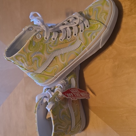 Vans High-Top -Sk8 - Lime Green, Yellow, and Cream Swirls. Size 6.5. NWT - Picture 3 of 6